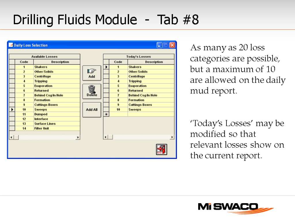 As many as 20 loss categories are possible, but a maximum of 10 are